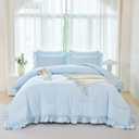 ANGIYUIN 5Pcs Queen Size Comforter Sets Light Blue Ruffle Bedding Sets Vintage Farmhouse Bed Sets Solid Elegance Boho Bed in A Bag for Girls WomenLight Blue Queen