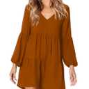 Amoretu Dresses for Women Tunic Dress V Neck Swing Shift Dresse Loose Fit, Summer, Fall, 2026 (Brown, S)