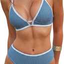 ZAFUL Triangle Bikini Sets for Women Push Up Cute Mid High Waisted Cheeky Swimsuits High Cut Two Piece Bathing Suit (Blue, L)
