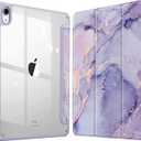 Fintie Hybrid Slim Case for iPad (A16) 11th Generation 11 Inch (2025), iPad 10th Generation 10.9 Inch (2022) - Shockproof Cover with Clear Transparent Back Shell & Pencil Holder, Lilac Marble