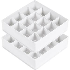 Joyoldelf Sock Drawer Organizer Divider, 16-Cell Underwear Organizers and Storage Fabric Drawer Organizer for Socks, Lingerie, Handkerchiefs, Ties Black, 2 Packs (White)