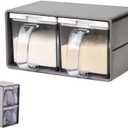 Salt Container With Lid And Spoon, Clear Seasoning Rack Spice Pots, 3 Piece Seasoning Box For Home Kitchen Caf Storing Salt Sugar Pepper Spice (2 Pieces)