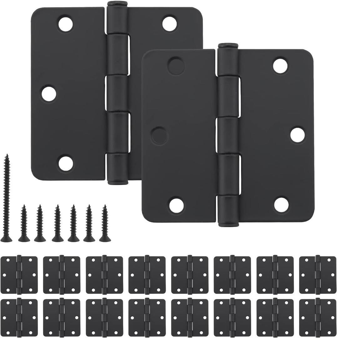 HOME MASTER HARDWARE 18 Pack Rounded Matte Black Door Hinges, 3.5 Inch Interior Door Hinges, 1/4" Radius Corners Residential Bedroom Door Hinge for Office/Bedroom/Study Living Room