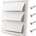 Funmit 6" Louvered Vent Cover 8" x 8" Oversize Outside Dimensions for Exterior Wall Vent Hood Outlet Airflow Vent Dryer Air Vent (White) (6 inch, White-plastic)