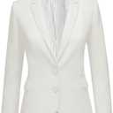 LookbookStore Womens Notched Lapel Pockets Button Work Office Blazer Jacket Suit (Medium, Two Buttons Brilliant White W Striped Lining)