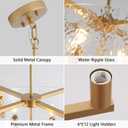 Modern Glass Chandeliers, 4 Light 18.1" Gold Chandelier for Dining Room Gold Pendant Light Fixture for Kitchen Island Bedroom, Living Room, Clear Ripple Glass Shade (E12 Bulbs Not Included)