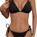 Zuvebamyo Women's Two Piece Bikini Swimsuit Sexy Ribbed Triangle Top Bathing Suits String Cheeky Bikini Sets S