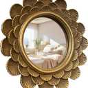 Vintage Vanity Makeup Desk MirrorAntique Traditional Roundness Table Mirror Vintage Gold for Dressing Table,Bedroom, Bathroom,Tabletop,Antique, 6.7" x 6.7"