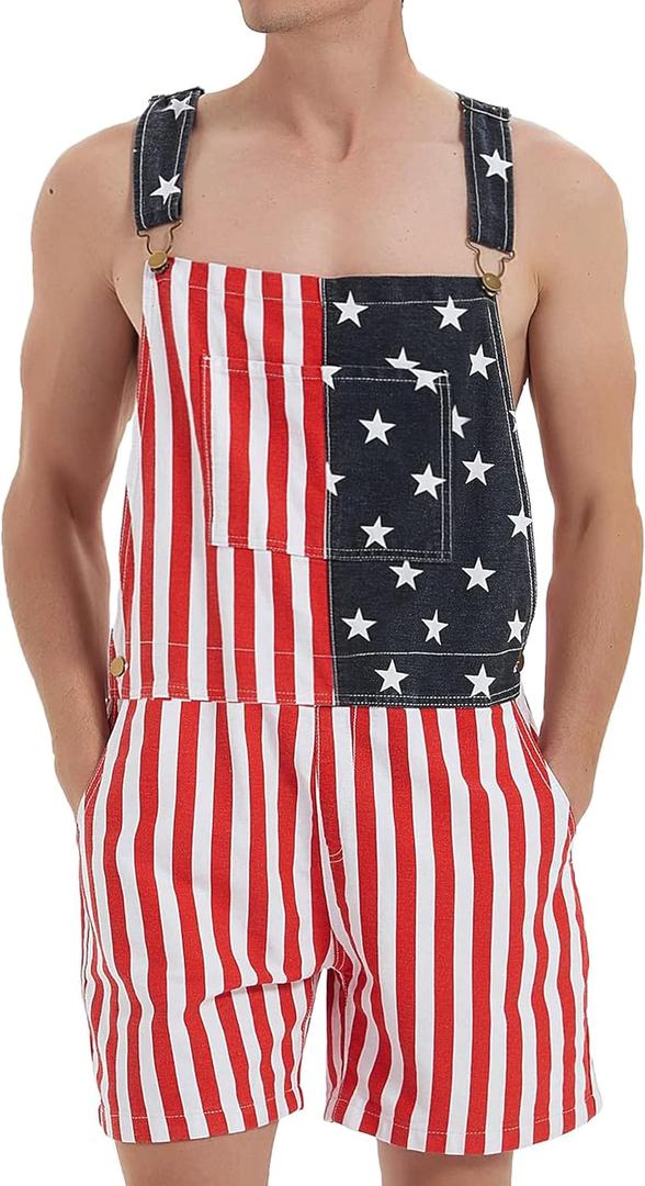 Festival Overalls for Men Shorts Romper Work Jumpsuits Bibs Coveralls (Small, 1#us Flag)