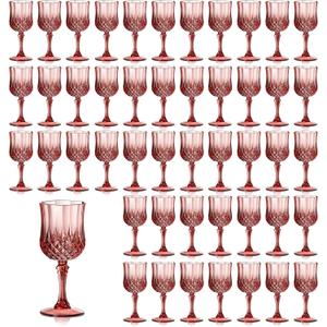 XUWAIDSGN 48 Pcs 7oz Plastic Vintage Wine Glasses Drinking Glasses Unbreakable Wedding Glassware Crystal Water Goblets Reusable Drinkware Vintage Champagne Flutes (48, Rose Gold)