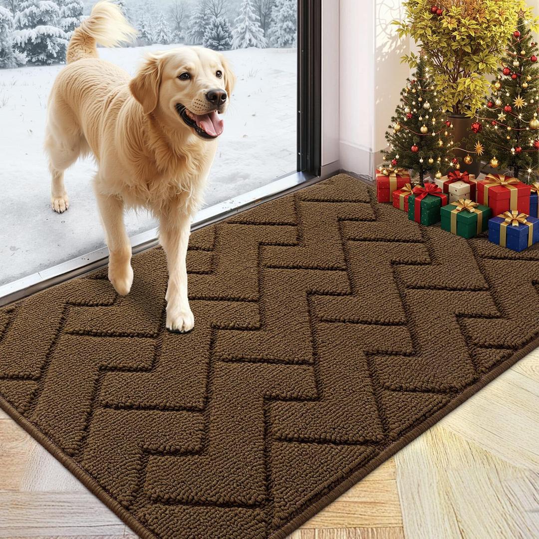 hicorfe Indoor Doormat, Front Back Door Mat Rubber Backing Non Slip Door Mats 24"x35" Absorbent Resist Dirt Entrance Doormat Inside Floor Mats for Entryway Washable Low-Profile(Latte)