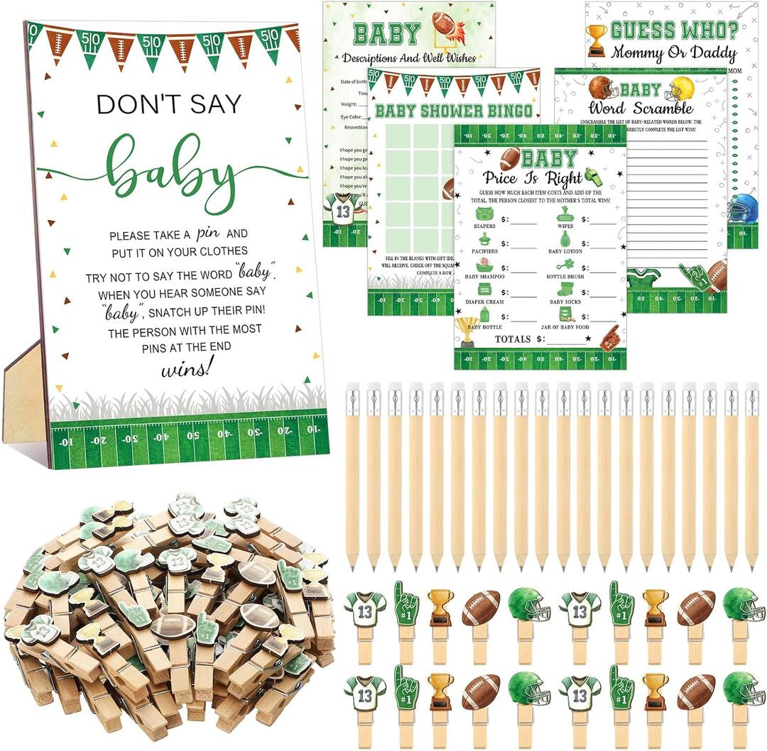 Patelai 321 Pcs Football Baby Shower Decorations Football Touch Down It's a Boy Baby Shower Games Bingo Price Guess for Don't Say Gender Reveal Party Games Supply