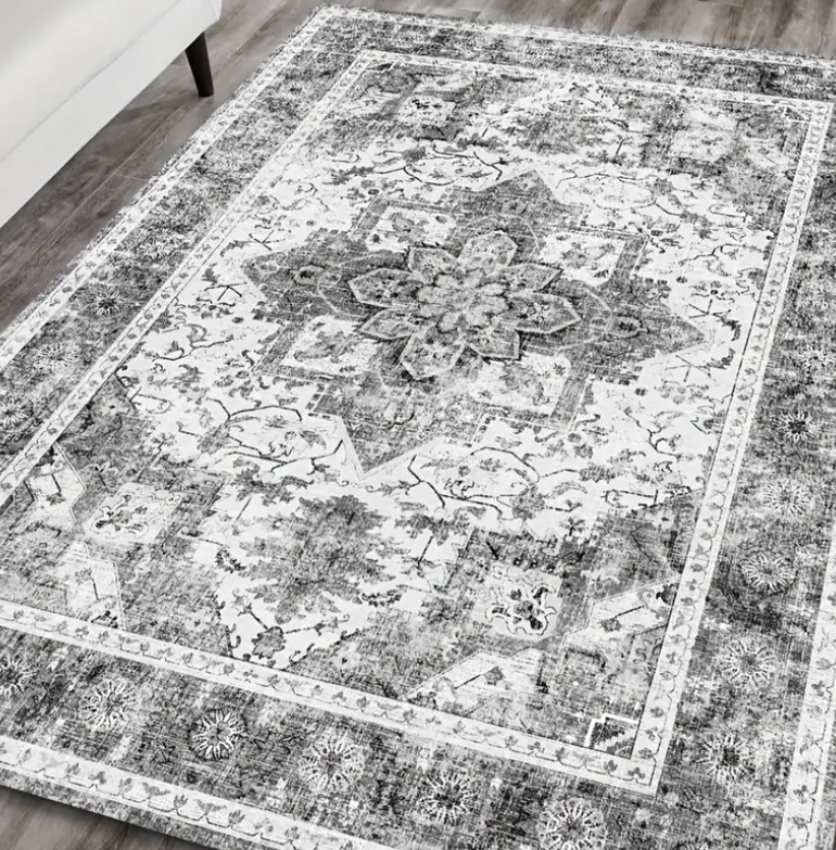 WITSHOCK Living Room Area Rugs 2x4: Washable Rug Boho Soft Non-Slip Low Pile Stain Resistant Foldable Carpet for Bedroom Playroom Dining Room Office Kitchen Farmhouse Home Decor Rug-Gray