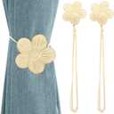 Lewondr Vintage Magnetic Curtain Tieback, 1 Pair Resin Flower Curtain Drapery Holdback Window Curtain Decorative Buckle Holder for Home Cafe Balcony, Light Gold (2 Pieces)