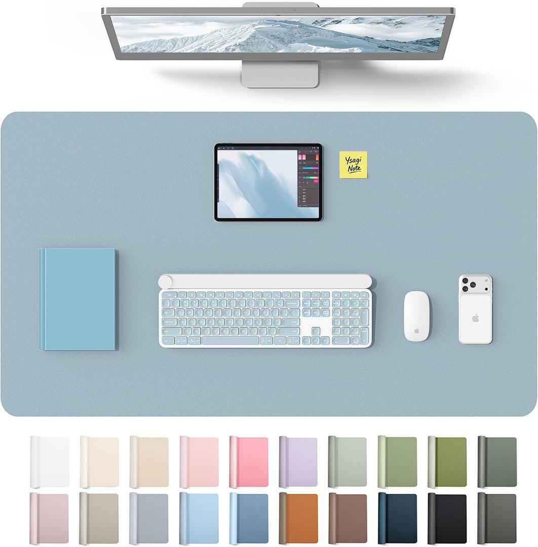 YSAGi Leather Desk Protector, Office Mat, Large Mouse Mat, Non-Slip PU Leather Blotter, Laptop Desk Mat, Waterproof Writing Pad for Office and Home(Ice Blue, 40" x 24")