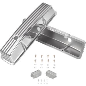 Aluminum Valve Covers Finned Compatible with Small Block Chevy 58-86 Tall 327 350 400 - Polished Silver