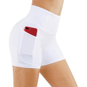 THE GYM PEOPLE High Waist Yoga Shorts for Women's Tummy Control Fitness Athletic Workout Running Shorts with Deep Pockets (Medium, White)