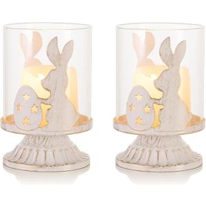 Sziqiqi Pillar Candle Holders for Easter - Bunny Decorations for Tealights Rabbit Candle Holder for Table Centerpieces Distressed White Easter Gifts for Family Party Events