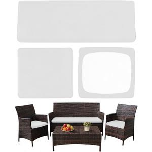 3 Pack Outdoor Cushion Covers Replacement, Waterproof Stretch Patio Seat Slipcovers Fit for 4-Seater Wicker Rattan Conversation Set Loveseat Chair Furniture, Cover Only, White