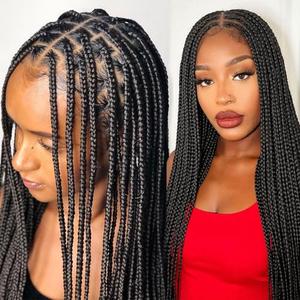 Fancy Hair Box Braided Wig for Black Women Square Knotless Full Double Lace Glueless Braid Wigs with Baby Hair for African American Women 32 Inches