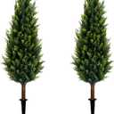 Artificial Cedar Topiary Tree with Ground Spike 3FT, Set of 2 Outdoor Faux Plants UV Resistant Fake Bushes Shrubs for Garden, Yard, Porch, Patio Decor(Normal)