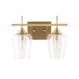 VONLUCE Bathroom Vanity Light, 2-Light Bathroom Light Fixture Over Mirror, Vanity Light Fixtures with Clear Glass, Modern Wall Sconce for Bathroom Bedroom Hallway Kitchen, Brushed Gold