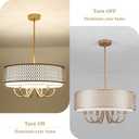 Durm Chandeliers for Dining Room 6 Lights 21.65" Large Farmhouse Gold Chandelier with Fabric Shades Hanging Light Fixture Drum Pendant Lighting for Kitchen Island Dining Room Bedroom Living Room Foyer