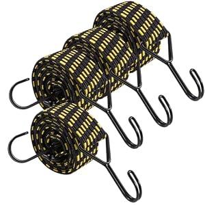 Adjustable Flat Bungee Cord with Hook, Heavy Duty Thickened & Widened Elastic Strap, 240lbs Strength - Adjust from 24 to 40 Inch, Ideal for Outdoor, Camping, Luggage, Tarp, Truck, Yellow 4-Pack