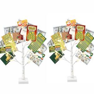 Vanthylit Money Tree Gift Holder Set of 2, 24 LED Warm White Lights Battery Powered Timer, with Clips and Greeting Cards, Gift Holder Decor for Photo Mother's Day Christmas Graduation Gifts