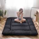 MAXYOYO Japanese Floor Mattress Futon Mattress, 4" Thicken Tatami Mat Sleeping Pad Foldable Roll Up Mat Boys Girls Dormitory Pad Kids Floor Lounger Pillow Bed, Black, Twin Size