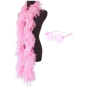 Colorful Feather Boas 45g, 6.6ft Feather Boa for Women for Dancing Wedding Party Halloween,with Heart Sunglasses (Pink)