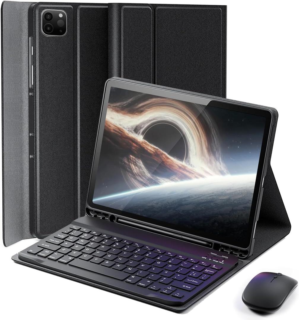 for iPad Air 13 inch (M2-2024, M3-2025) Case Keyboard and iPad Pro 12.9 inch (6th, 5th, 4th, 3rd Generation) Keyboard Case Built-in Pencil Holder with Mouse - Black