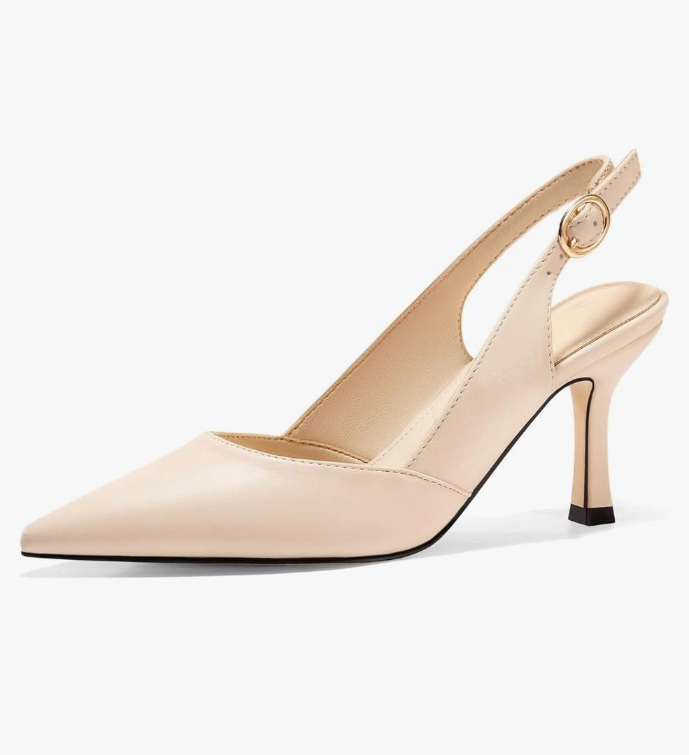 Rilista Women's Slingback Kitten Heels Closed Pointed Toe Wedding Party Dress Pumps Shoes 9