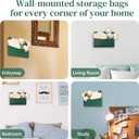 3 PCS Wall Mount PU Leather Mail Holder Green Faux Leather Letter Holder Stylish Wall Hanging Mail Storage 2 Ring Wall Mail Organizer for Flowers Envelope Key Notebooks Home Office Decor