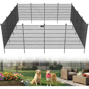 Toolterritary 10 Panels No Dig Garden Fence with Gate, 32 in(H) X24.2 ft(L) Metal Fence Panels, Thickened Rustproof Garden Fencing, Animal Barrier Fence for Dogs, Rabbits, and Patio