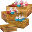 Roowest Set of 4 Wood Display Risers Rustic Cupcake Stand Rustic Wood Cake Stands Wooden Stackable Display Box for Dessert Wedding Birthday Christmas Village Party Decoration(Rustic Brown)