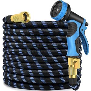 Garden Hose 50 ft, 2025 New Flexible Water Hose 50ft With 10-Pattern Spray Nozzle, Lightweight Hose Pipe, Durable, Kink-Free, Leak-Proof Solid Brass Fittings, Black & Blue Garden Hose 50 ft, 2025 New Flexible Water Hose 50ft With 10-Pattern Spray Nozzle, Lightweight Hose Pipe, Durable, Kink-Free, Leak-Proof Solid Brass Fittings, Black & Blue
