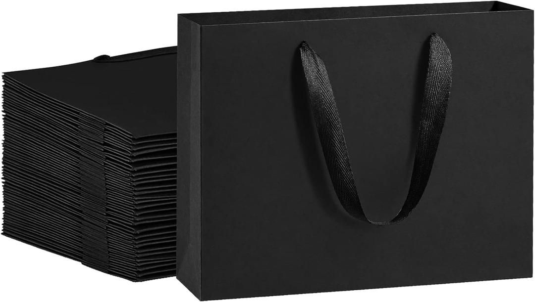 BagDream Black Gift Bags 25 Pack 10.6x3.1x8.3 Heavy Duty Kraft Paper Bags with Handles for Boutique, Wedding Party Favor Bags, Grocery Retail Merchandise Bags Medium Gift Paper Sacks