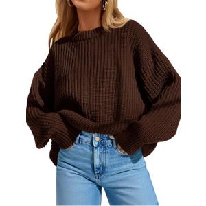 Saodimallsu Womens Oversized Sweater Long Sleeve Crewneck Ribbed Knit Pullover 2025 Fall Casual Chunky Trendy Sweaters (X-Large, Dark Brown)