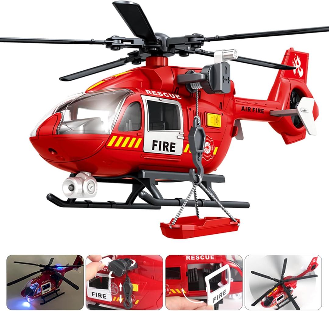 Helicopter Toy with Lights and Sound,Simulative Rescue Helicopter Toddler Kids Toys for Kids Aged 3 4 5 6 Pull-Back Propeller Army Toys Toddler Kids Boys Gifts (Fire Fighting Helicopter)