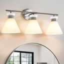 WOSHITU Nickel Bathroom Vanity Light Fixtures: Vanity Lighting Fixtures Over Mirror 23.4 inch with Milky White Frosted Glass, 3-Lights Vanity Light Above Mirror Bathroom Wall Light(Exclude Bulb)