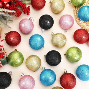 Syhood 24 Pcs Vintage Glittering Christmas Ball Ornaments Plastic 2.4 Inch Colorful Retro Shatterproof Christmas Ball for Tree Hanging Decorations Holiday Wedding Party Decorations