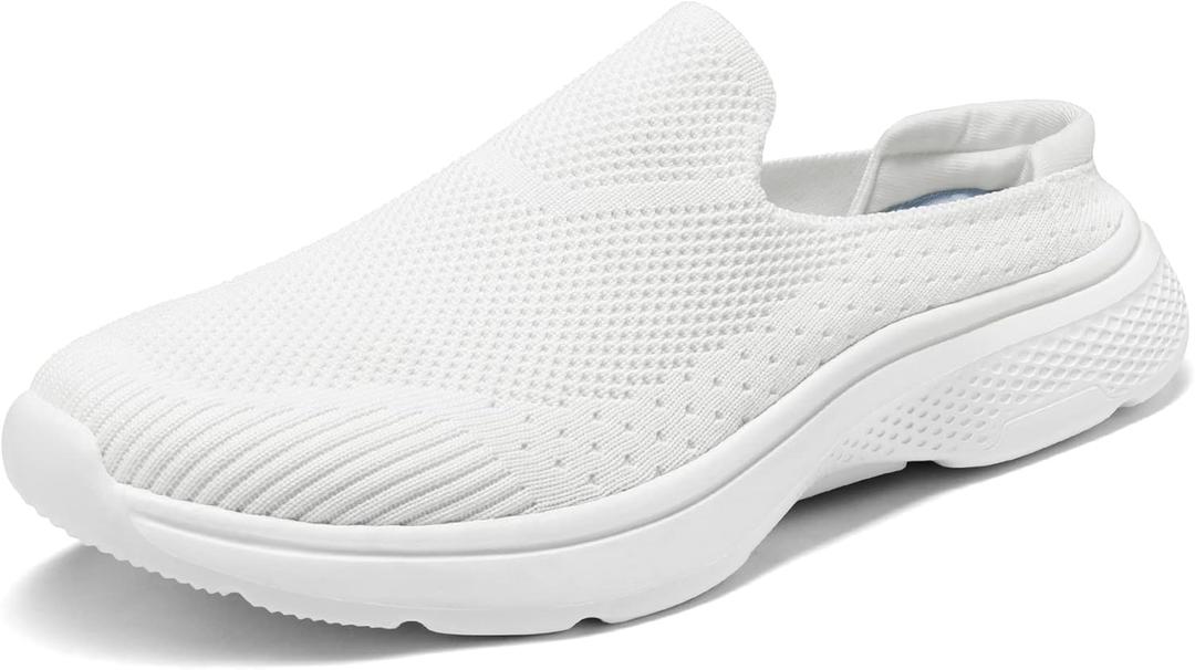 DREAM PAIRS Mules for Women Shoes Slip on Sneakers Knit Flats Lightweight Breathable Comfortable Walking Shoes (8, White)