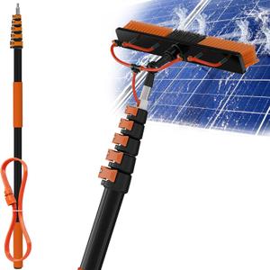 Buyplus 30FT Reach Solar Panel Cleaning Brush Kit with 5-24FT Telescoping Pole, Water Fed Window Cleaner Tool with 20" Brush, Soap Dispenser, Cobweb Duster, Squeegee for Roof, RV, Gutter, Deck,Orange
