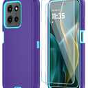 Qinmay Phone Case for Motorola Moto G 2025/Moto G Play 5G 2025 Case with HD Screen Protector, Heavy Duty Shockproof & Dropproof 3-Layer Cover Phone Case,PurpleSkyBlue
