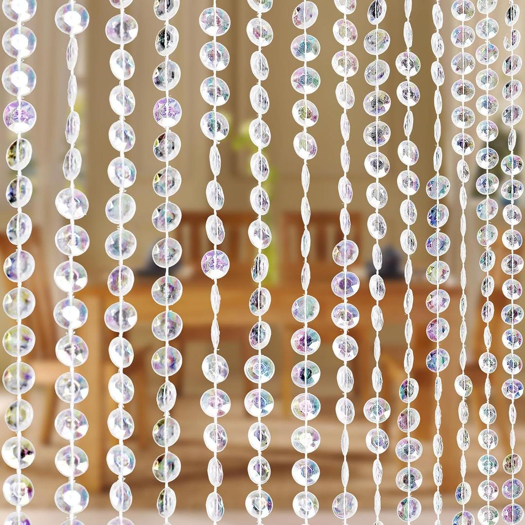 Boshen 3FTx6.5FT Crystal Beaded Curtain Door Beads 36 Strands Clear Acrylic Beads Hanging Room Divider Crystal Iridescent Diamond Cut Curtain Doorway Curtain for Room Doorway Divider Party Decor, 35.4"W x 78"L