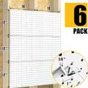 Spampur Peg Board, 6 Pack Metal Pegboard Panels White Pegboards Wall Organizer with 50 Hooks, Heavy Duty Peg Board for Walls Home, Garage Tool Storage, Office Organization, Craft Room, Kitchen