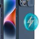 Hitaoyou for iPhone 15 Case Compatible with Magsafe, iPhone 15 Camera Protection Case [Support Wireless Charging] with Slide Lens Cover, Slim Magnetic Case for iPhone 15 6.1" Blue
