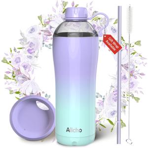 Insulated Water Bottle for Women, 24 oz Stainless Steel Water Bottles, Double Walled, 2 Lids (Chug & Tumbler) - Hydrate & Caffeinate, (Lavender Meadow)