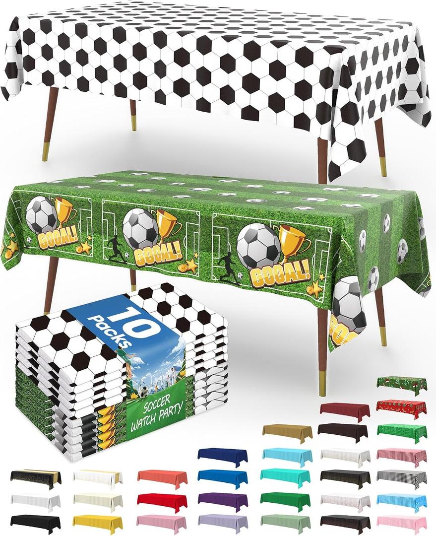 2 x Pureegg Soccer Party Decorations 2026 Plastic Tablecloth Disposable 10 Pack, Rectangle Table Cover 54 x 108 Inch, Plastic Table Cloth for Soccer Birthday Party, Green and White Soccer